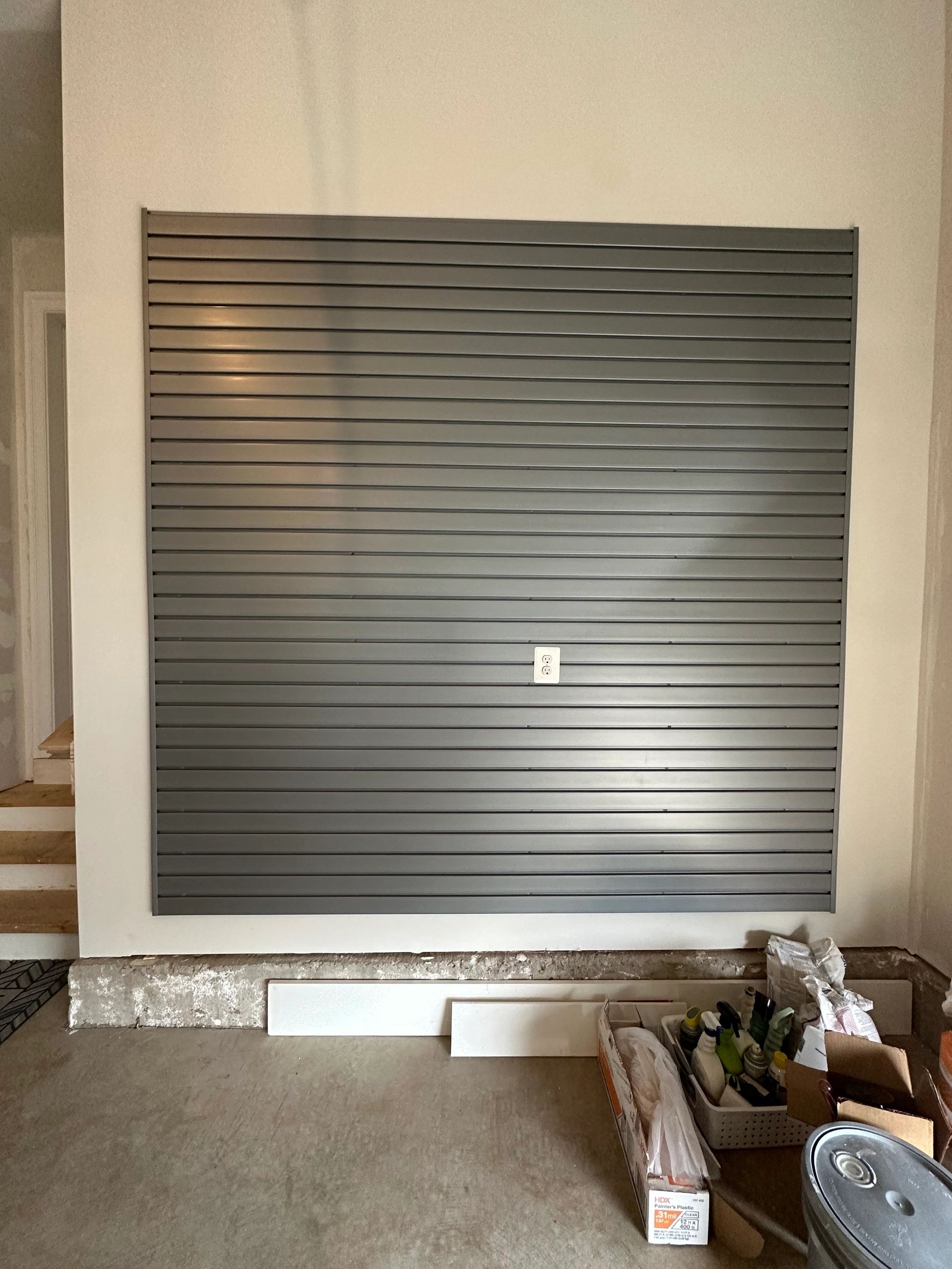 Garage storage wall system white cabinets Fantasy Closets