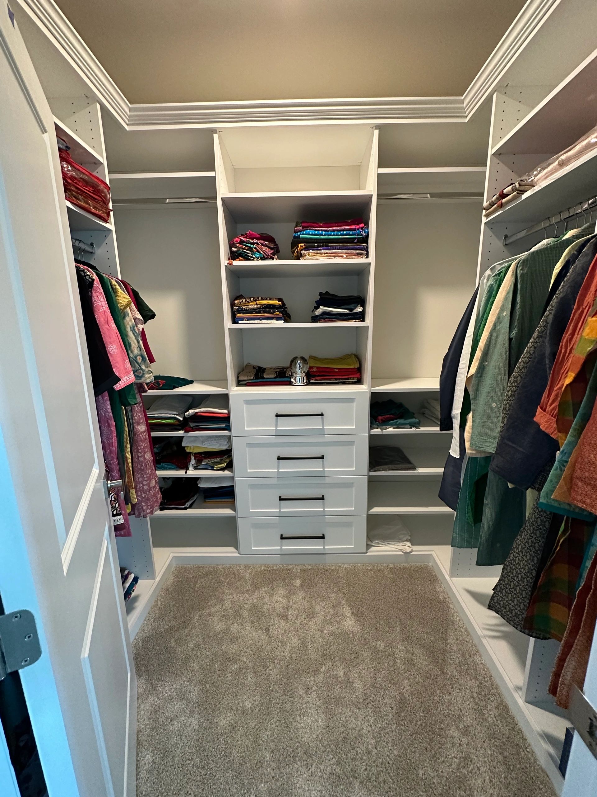 Custom walk-in closet white finish Ashburn Virginia