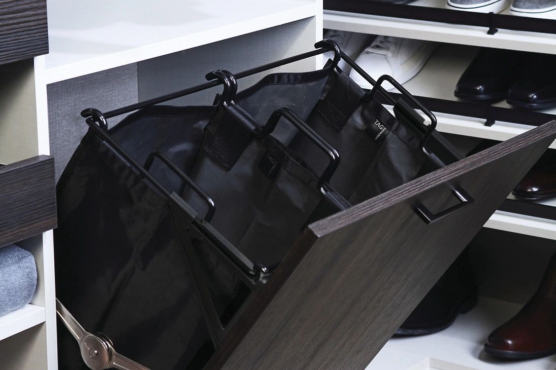 Built-in hamper solution removable laundry bags custom closet