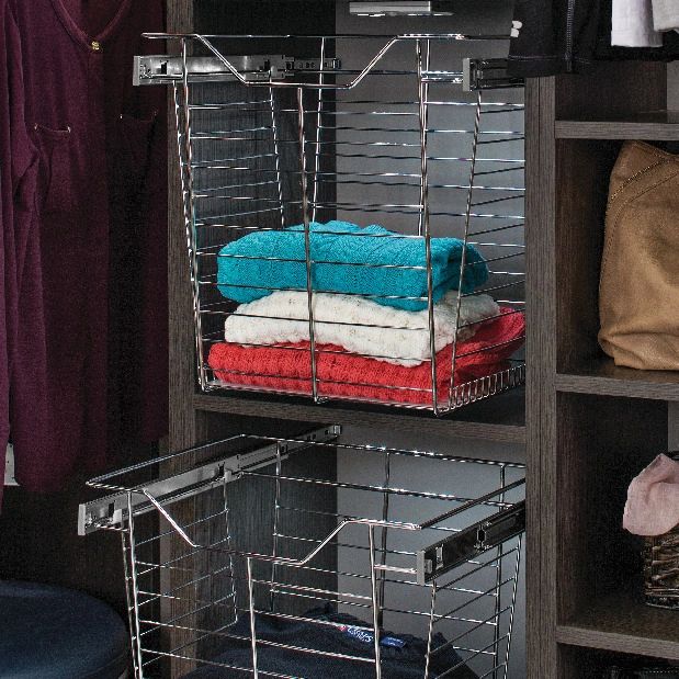 Chrome slide-out baskets pantry closet storage Fantasy Closets