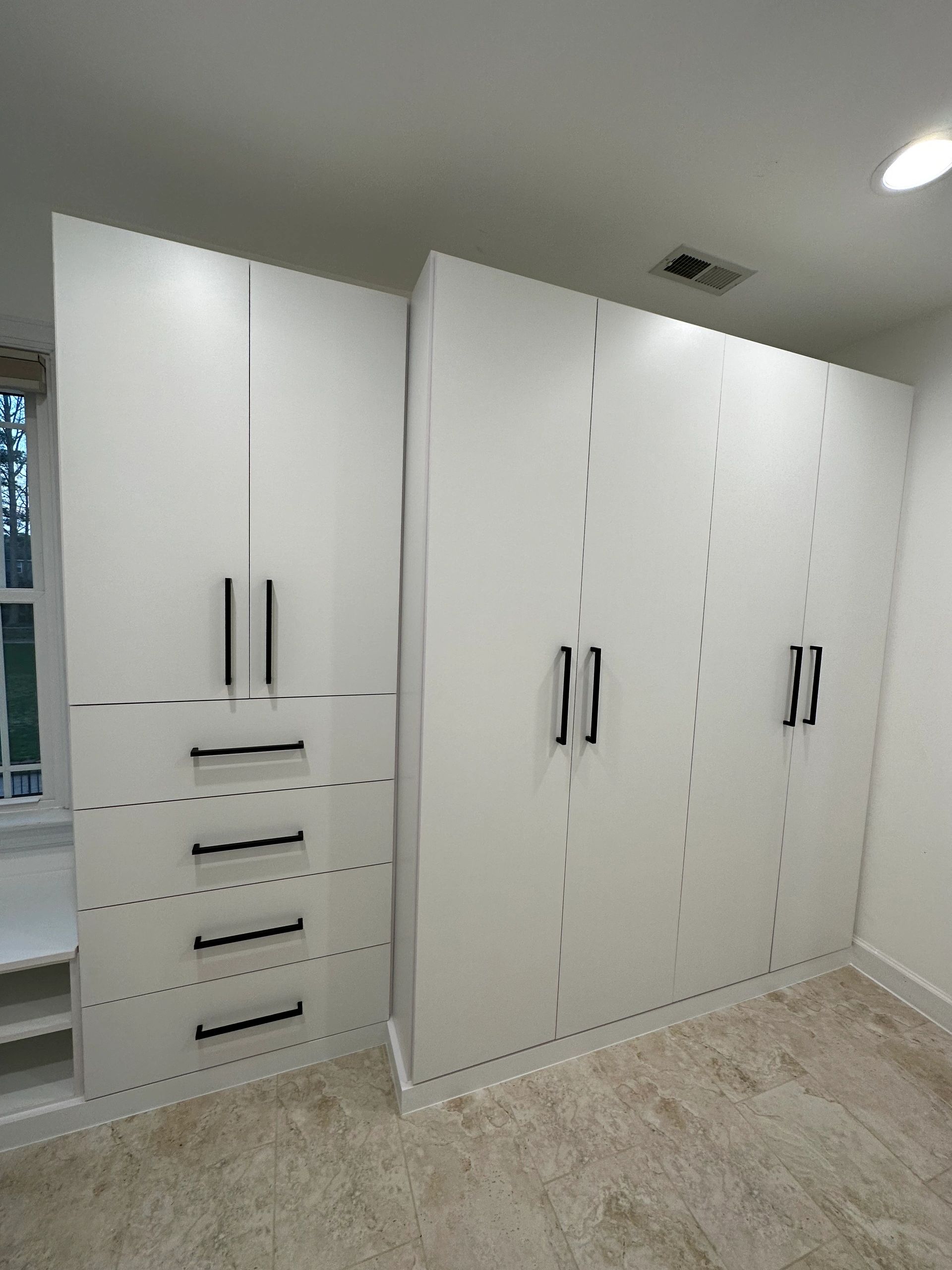 Flat slab drawer door combination custom closet privacy