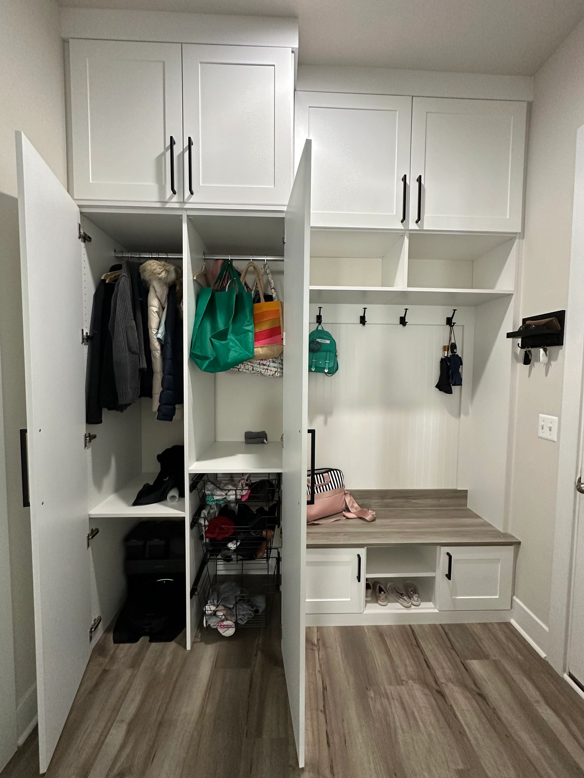 Custom mudroom storage built-in cubbies bench Northern Virginia